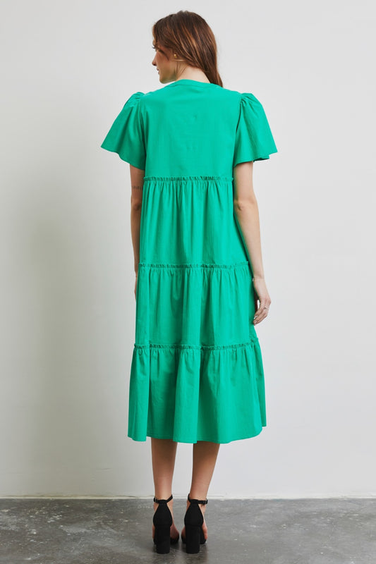 Full Size Cotton Poplin Ruffled Tiered Midi Dress Dress