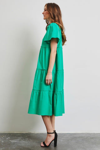 Full Size Cotton Poplin Ruffled Tiered Midi Dress Dress