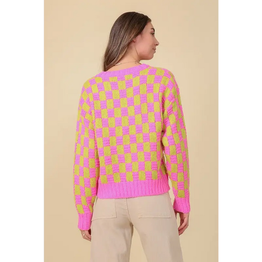Checkerboard Pullover Sweater Sweater
