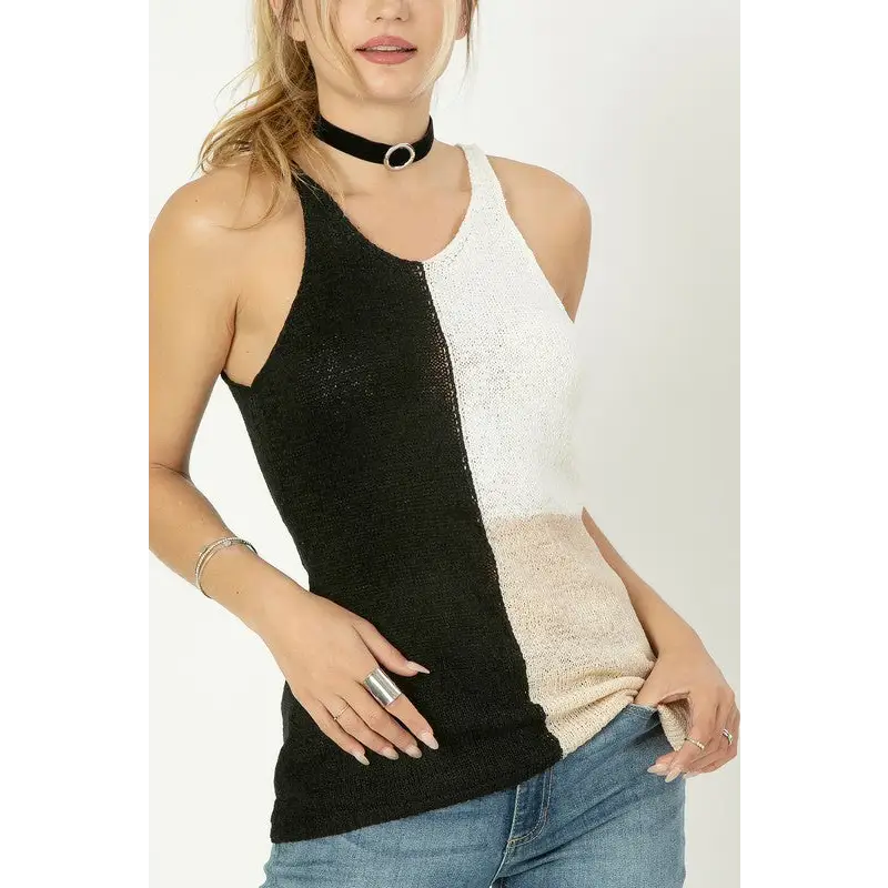 Color blocked cami top Black Top