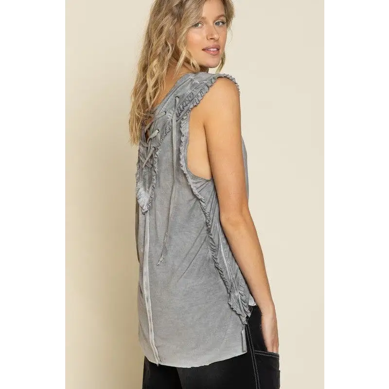 Criss-cross Lace-up Open Back Tank Top Top
