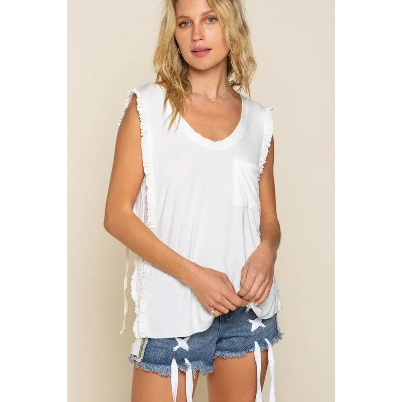 Criss-cross Lace-up Open Back Tank Top IVORY Top