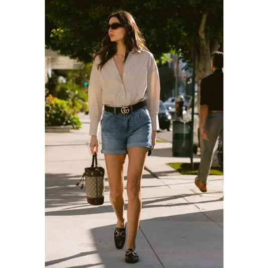 DENIM SHORTS W PIN TUCK DETAIL Shorts