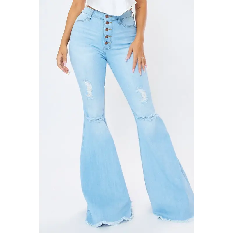Distressed Flare Jeans Light Stone Jeans