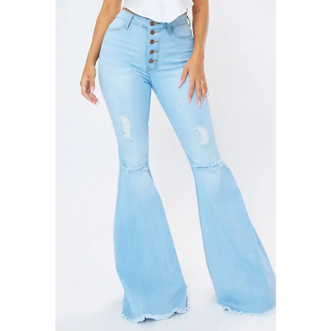 Distressed Flare Jeans Light Stone Jeans