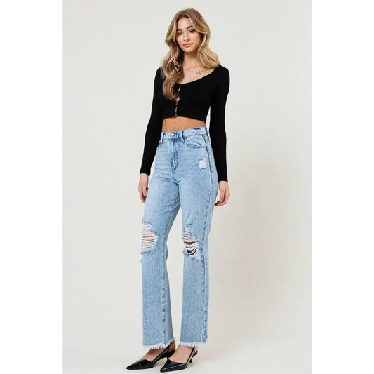 Distressed Wide Leg Jeans