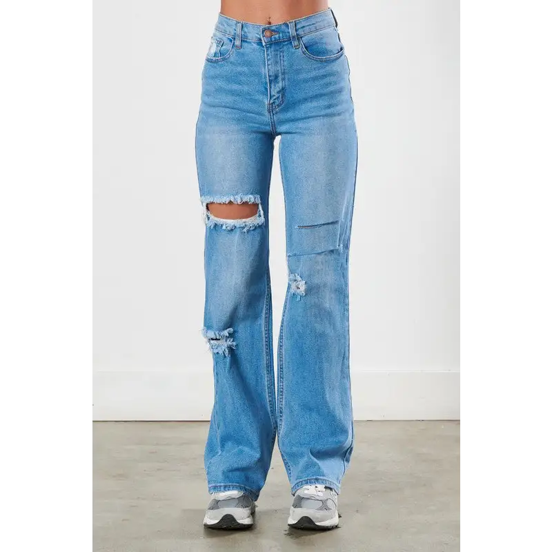 Distressed Wide Leg Jeans Jeans