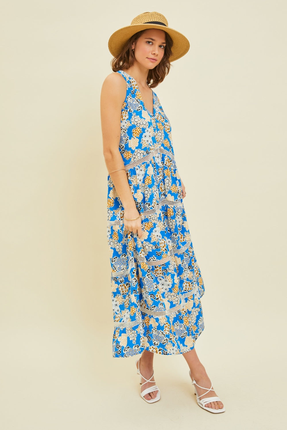 Full Size Printed Crochet Trim Maxi Dress Dress