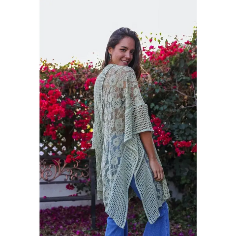 Floral Lace Textured Kimono Kimono Cardigan