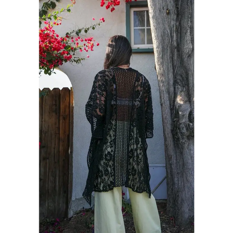 Floral Lace Textured Kimono Kimono Cardigan