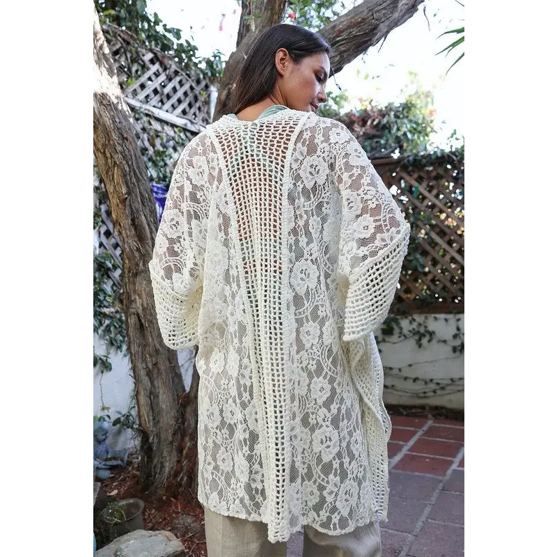 Floral Lace Textured Kimono Kimono Cardigan