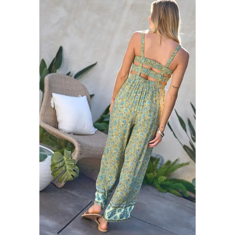 FLORAL SMOCKED DETAIL WITH RUFFLE JUMPSUIT Jumpsuits and Rompers