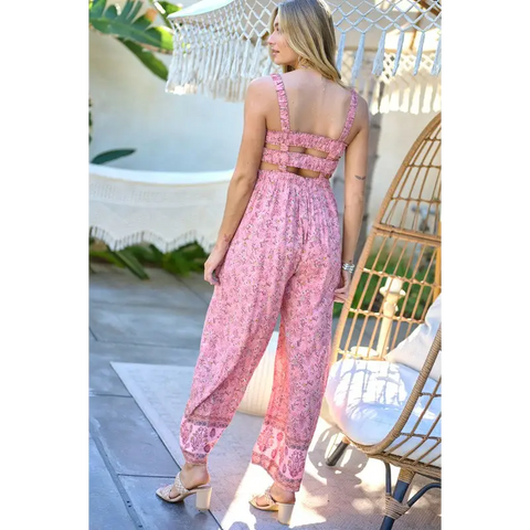 FLORAL SMOCKED DETAIL WITH RUFFLE JUMPSUIT Jumpsuits and Rompers