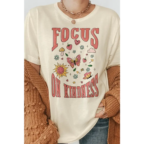 Focus on Kindness, Retro Graphic Tee Natural Graphic Tee