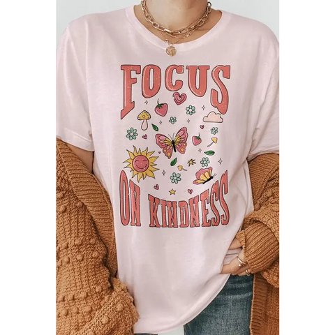 Focus on Kindness, Retro Graphic Tee Soft Pink Graphic Tee