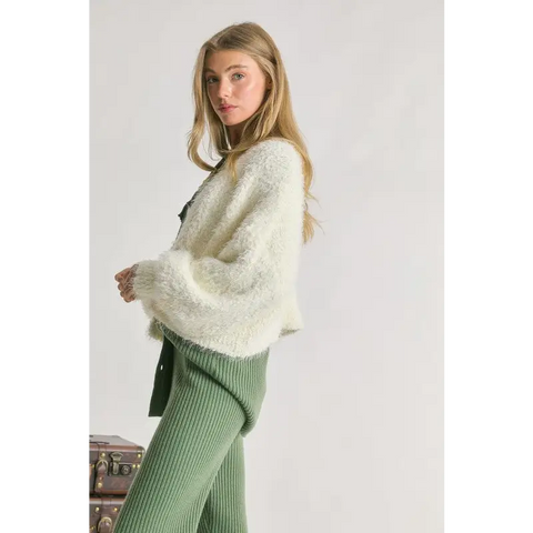 Fuzzy V Neck Cardigan cardigan