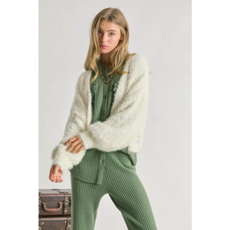 Fuzzy V Neck Cardigan cardigan