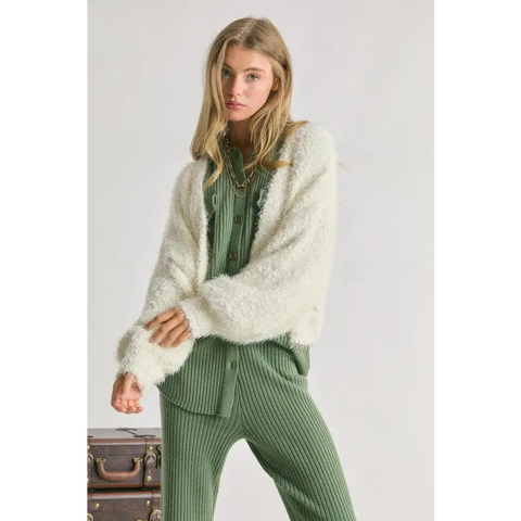 Fuzzy V Neck Cardigan cardigan