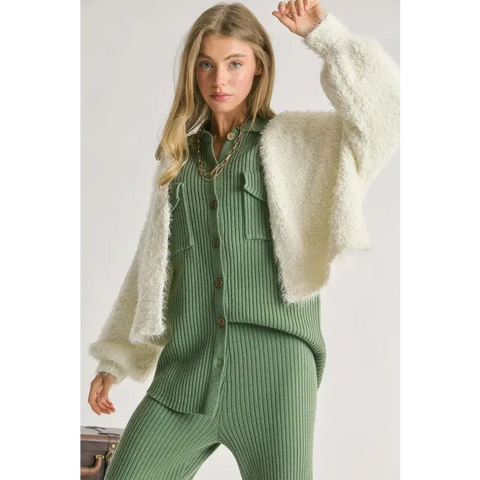 Fuzzy V Neck Cardigan cardigan