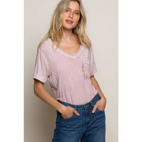 Girly Meets Basic Short Sleeve Top DUSTY PINK Top