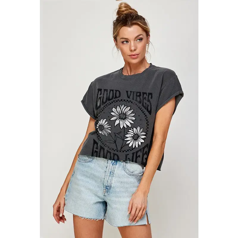 GOOD VIBES GOOD LIFE Graphic Print Women Top PEPPER Graphic Tee