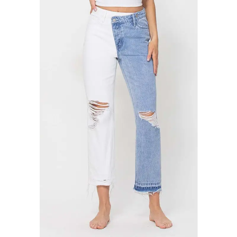 HIGH RISE CROP STRAIGHT W CRISS CROSS WB SPLIT 2 T COTONEASTER Jeans