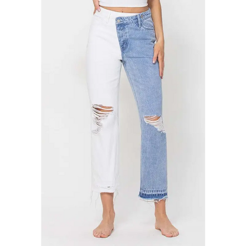 HIGH RISE CROP STRAIGHT W CRISS CROSS WB SPLIT 2 T COTONEASTER Jeans