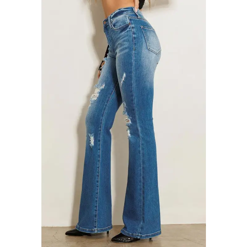 High Rise Distressed Flare Jeans Jeans