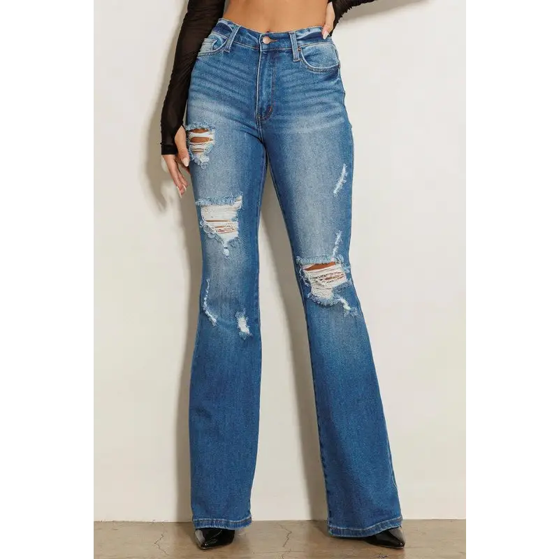 High Rise Distressed Flare Jeans Jeans
