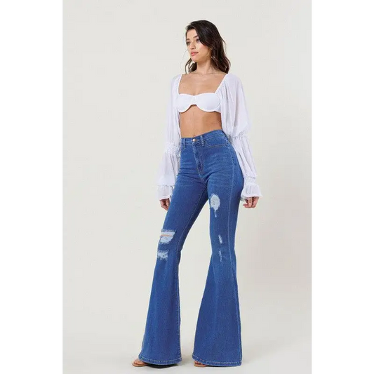 HIGH RISE DISTRESSED FLARE Jeans