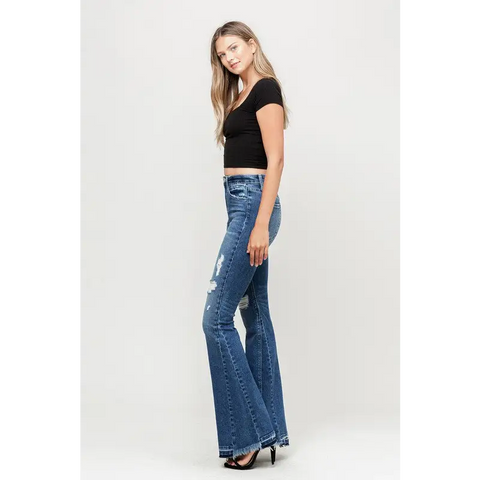High Rise Distressed Released Hem Flare Jeans Jeans