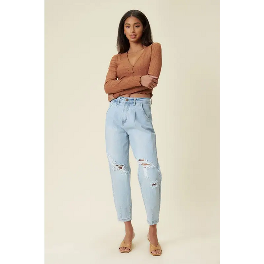 High Rise Distressed Slouchy Jeans Light Stone Jeans