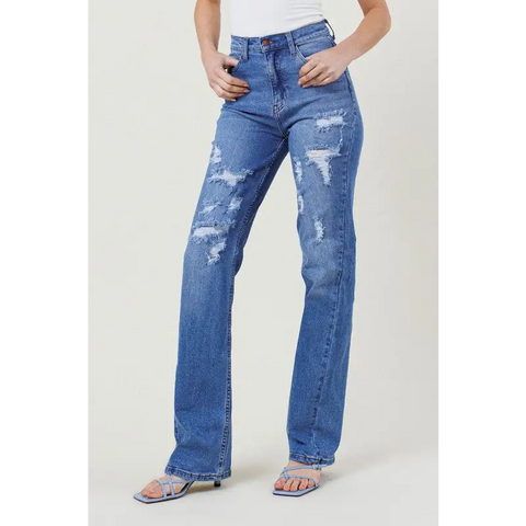 High Rise Distressed Straight Leg Jean Jeans