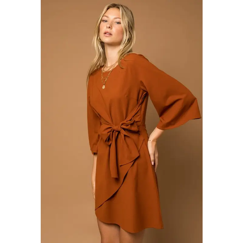 Kimono Sleeve Tie Wrap Dress Dress