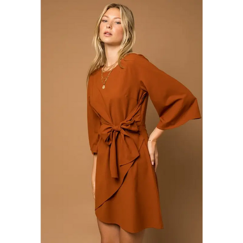 Kimono Sleeve Tie Wrap Dress Dress