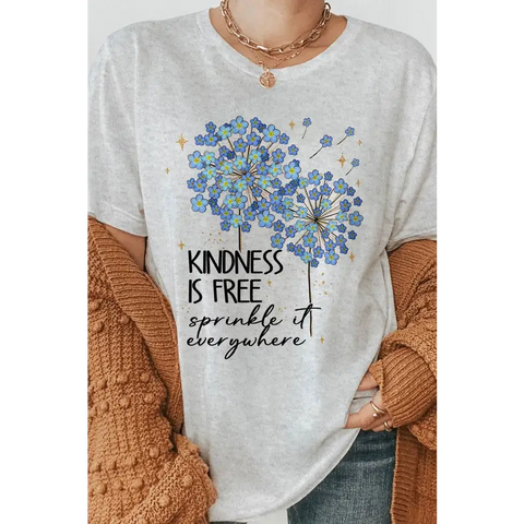 Kindness is Free Dandelion Graphic Tee Ash Graphic Tee