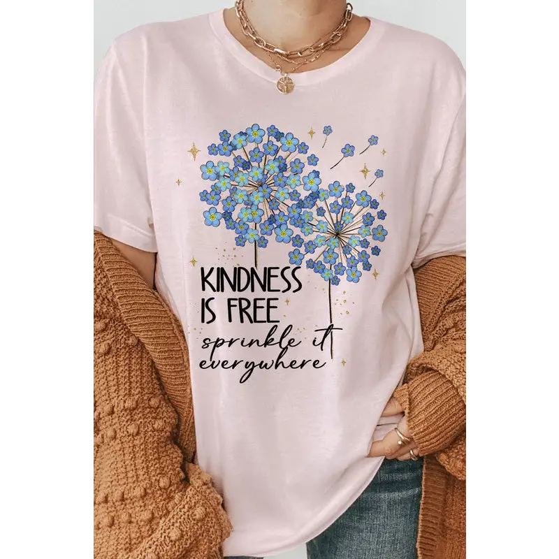 Kindness is Free Dandelion Graphic Tee Soft Pink Graphic Tee
