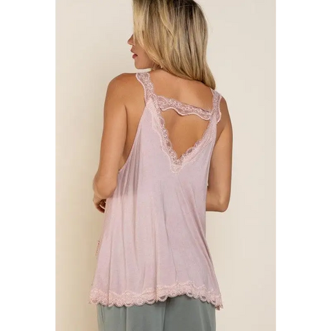 Lace Trim Halter Top with Back Strap Top