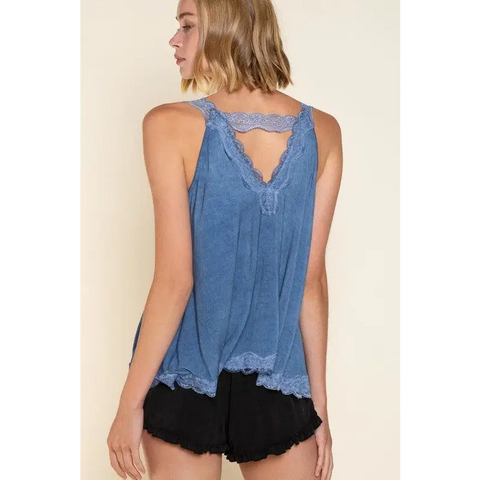 Lace Trim Halter Top with Back Strap Top