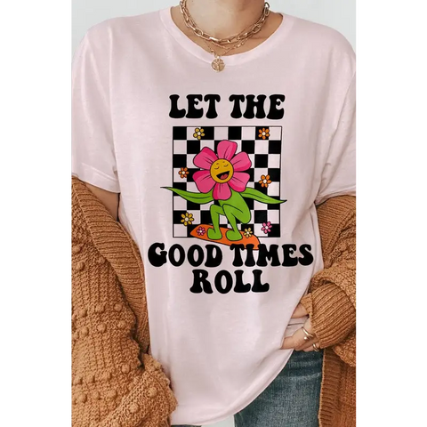 Let the Good Times Roll, Daisy Retro Graphic Tee Soft Pink Graphic Tee