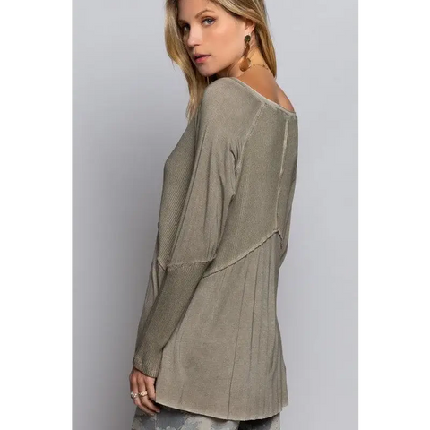 Light Wash Rib Textured Long Sleeve Top Top