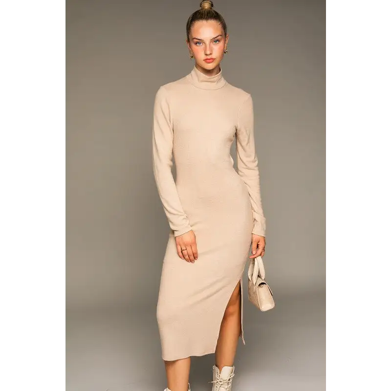 Long Sleeve Mock Neck Midi Dress Dress