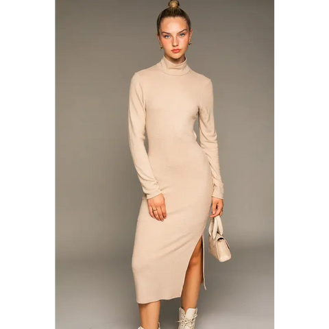 Long Sleeve Mock Neck Midi Dress Dress