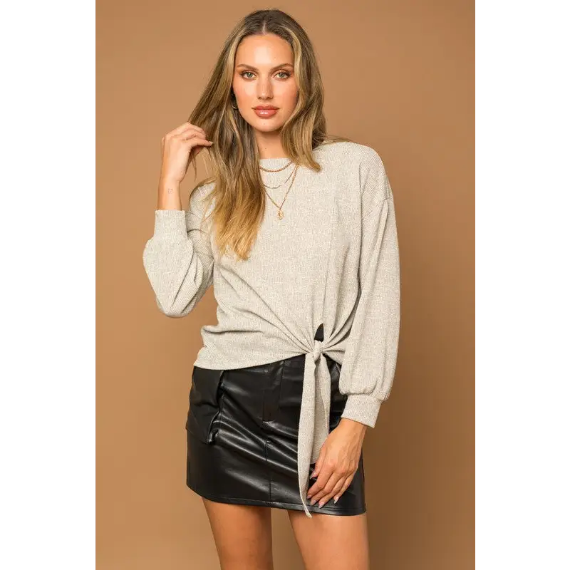 Long Sleeve Side Knot Top H GREY Top