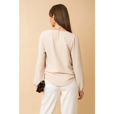 Long Sleeve Surplice Shoulder Shirring Top Top