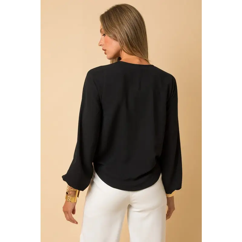 Long Sleeve Surplice Shoulder Shirring Top Top