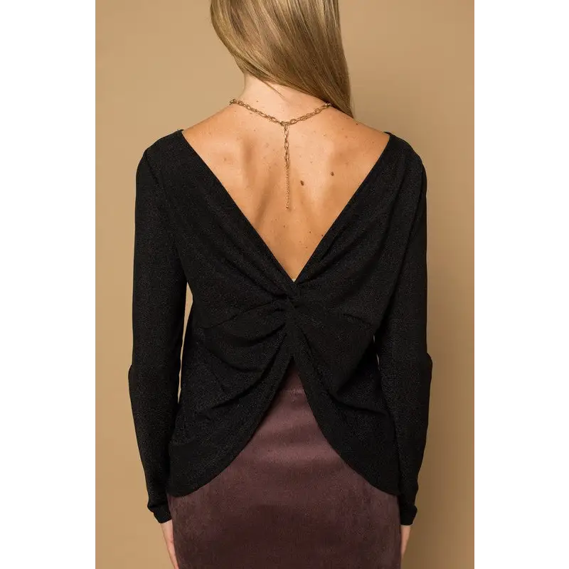 Long Sleeve Twisted Back Glitter Top top