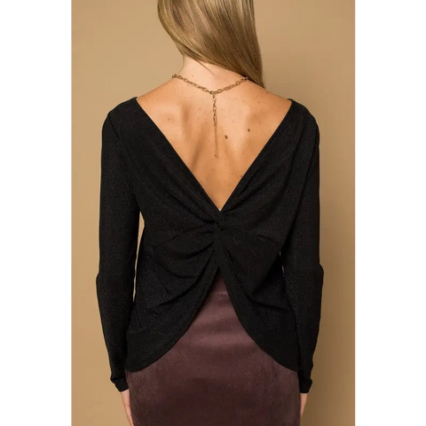 Long Sleeve Twisted Back Glitter Top top