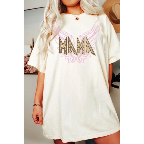 Mama Leopard Wings Oversized Graphic Tee Graphic Tee