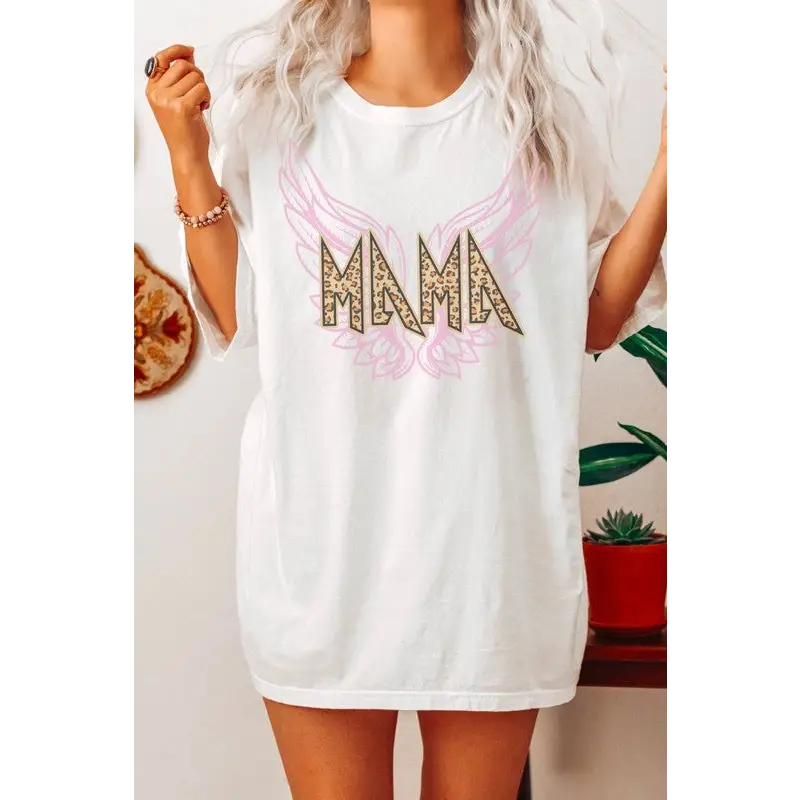 Mama Leopard Wings Oversized Graphic Tee Graphic Tee
